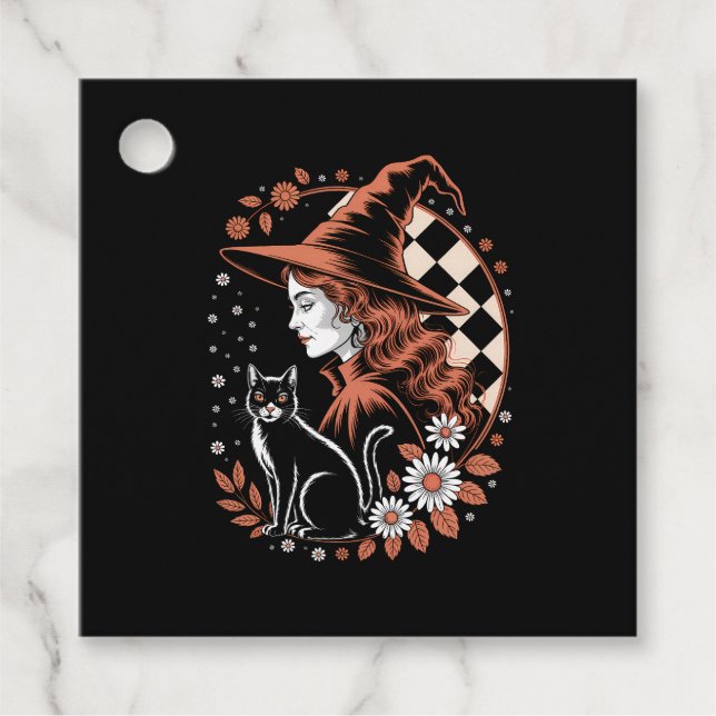 Witch Checkered Halloween Favour Tags (Front)