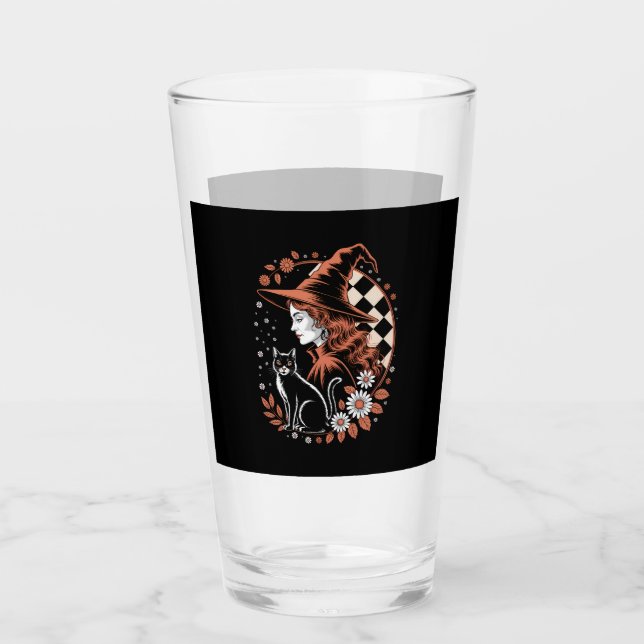 Witch Checkered Halloween Glass (Front)