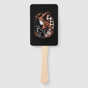 Witch Checkered Halloween Hand Fan