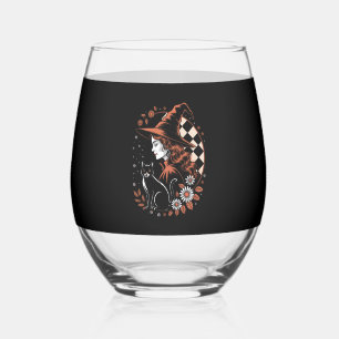 Witch Checkered Halloween Stemless Wine Glass