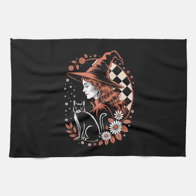 Witch Checkered Halloween Tea Towel (Horizontal)