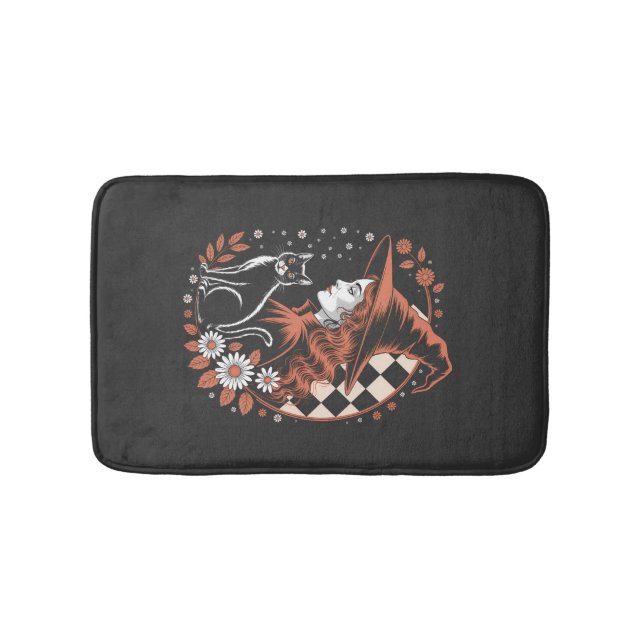 Witch Chequered Halloween Bath Mat (Front)