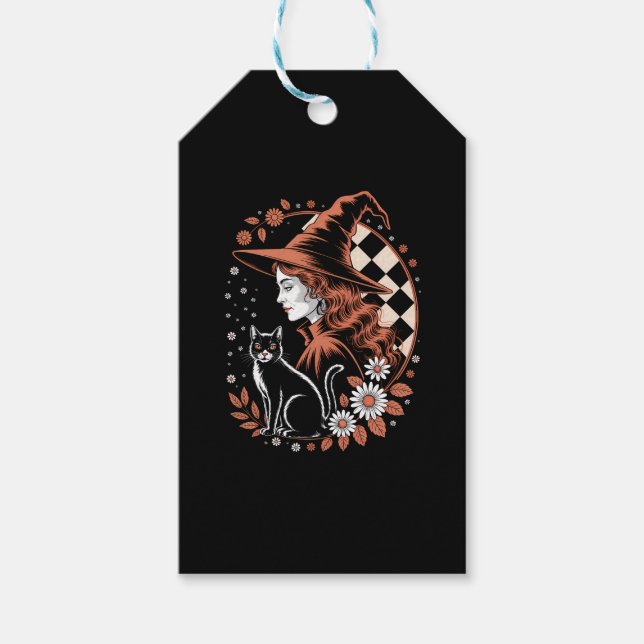 Witch Chequered Halloween Gift Tags (Front)