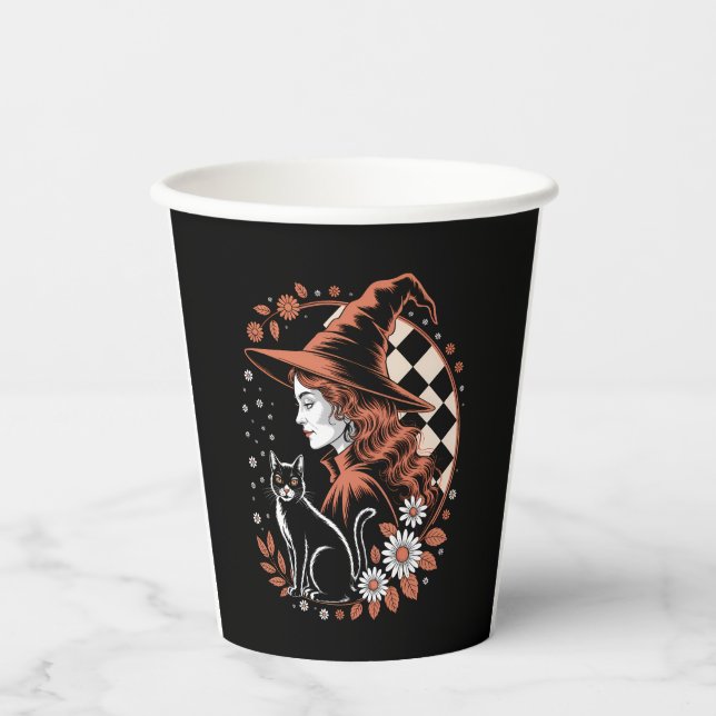 Witch Chequered Halloween Paper Cups (Front)