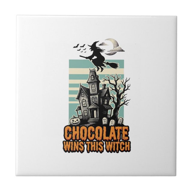Witch Chocolate Shirt Sweet Halloween Treat Design Tile (Front)