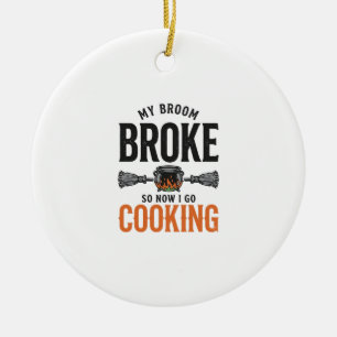Witch Cooking My Broom Broke Funny Vintage_1 Ceramic Tree Decoration