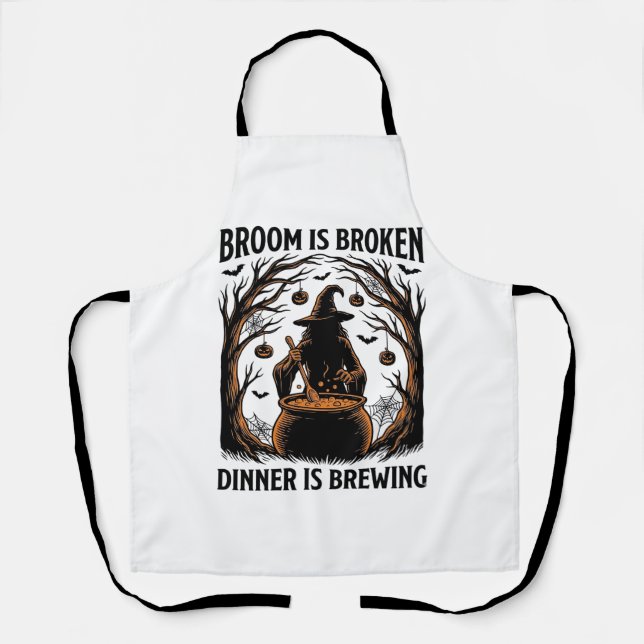 Witch Cooking Shirt Funny Halloween Cauldron Desig Apron (Front)
