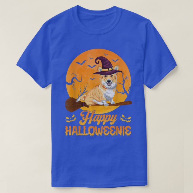 Witch Corgi Dog Happy Halloweenie Halloween Costum T-Shirt (Design Front)