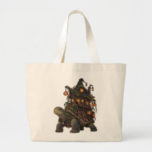 Witch Cottage Turtle Halloween Tote Bag