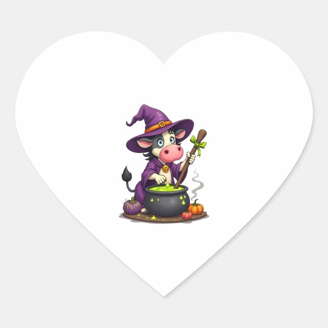 Witch Cow Cauldron Brew Heart Sticker (Front)