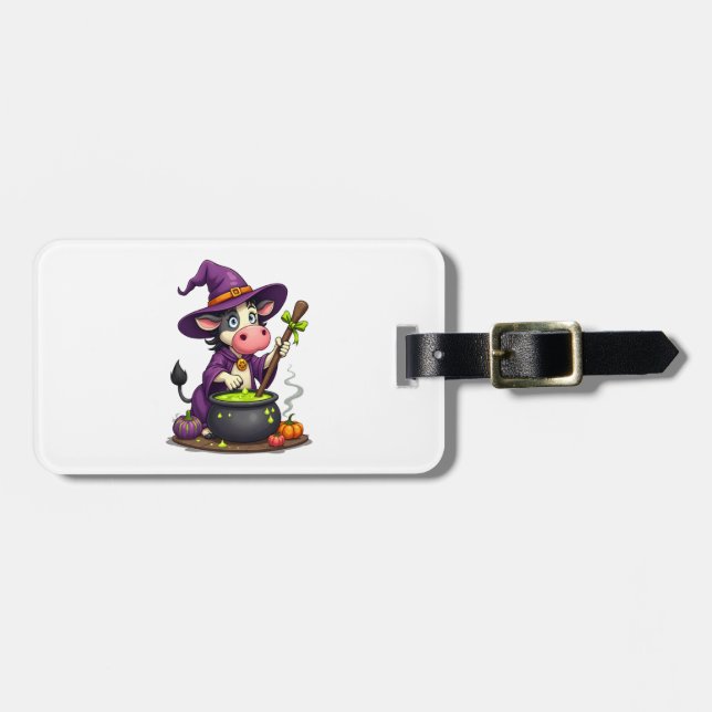 Witch Cow Cauldron Brew Luggage Tag (Front Horizontal)