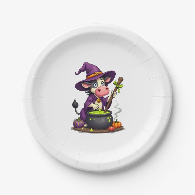 Witch Cow Cauldron Brew Paper Plate (Front)