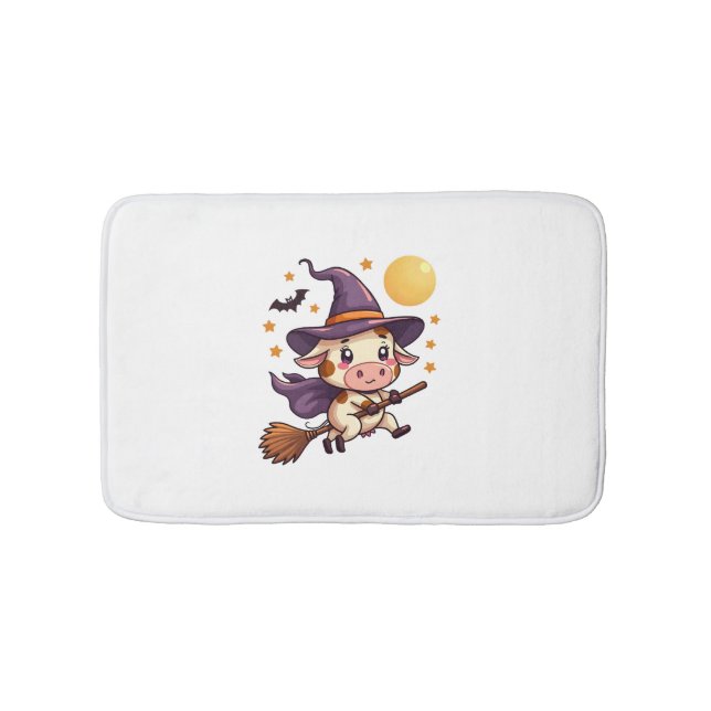 Witch Cow on a Broomstick Bath Mat (Front)