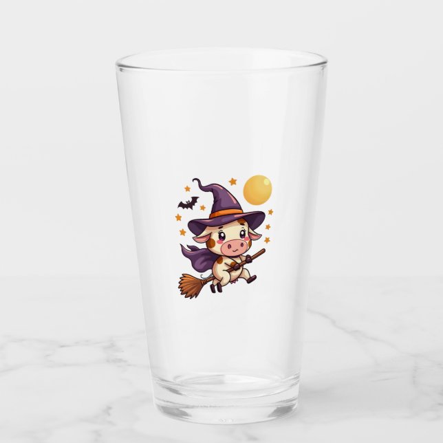 Witch Cow on a Broomstick Glass (Front)