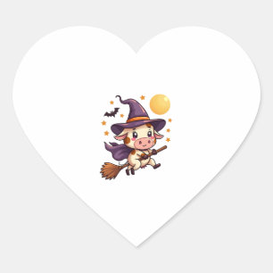 Witch Cow on a Broomstick Heart Sticker