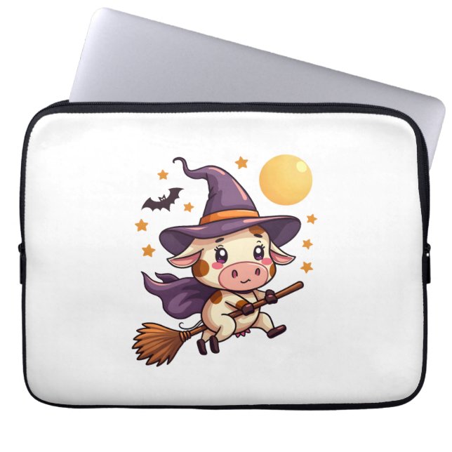 Witch Cow on a Broomstick Laptop Sleeve (Front)