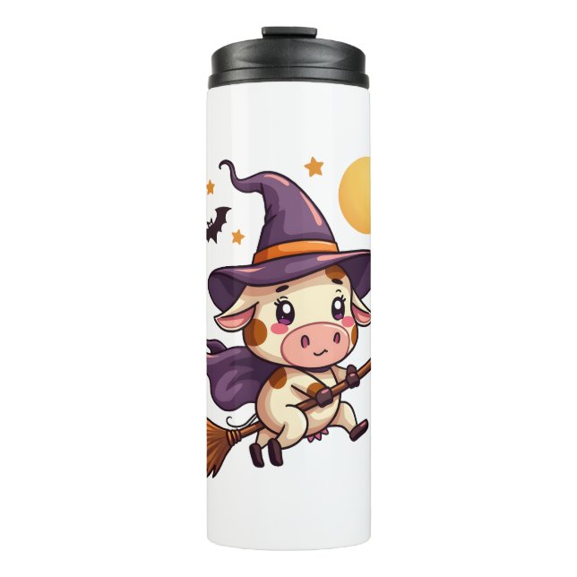 Witch Cow on a Broomstick Thermal Tumbler (Front)