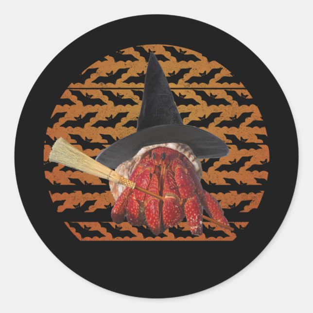Witch Crab Funny Halloween Hermit Crab Lover Classic Round Sticker (Front)