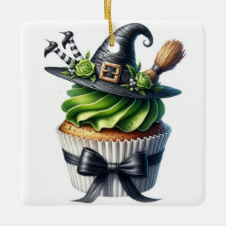 Witch cupcake ceramic ornament