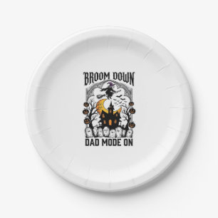 Witch Dad Halloween Broom Broke Vintage Graphic_1 Paper Plate