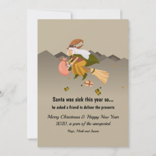 Witch Delivering Christmas Presents Card