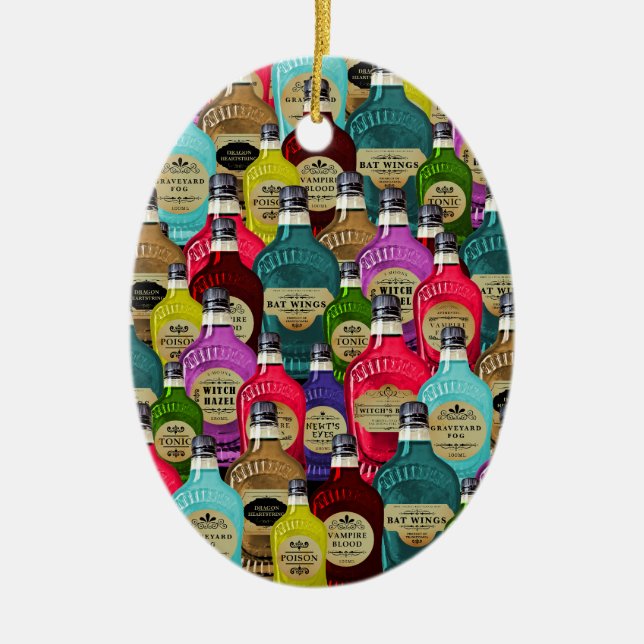 Witch Doctor Magic Potion Apothecary Tonic Bottles Ceramic Tree Decoration (Front)