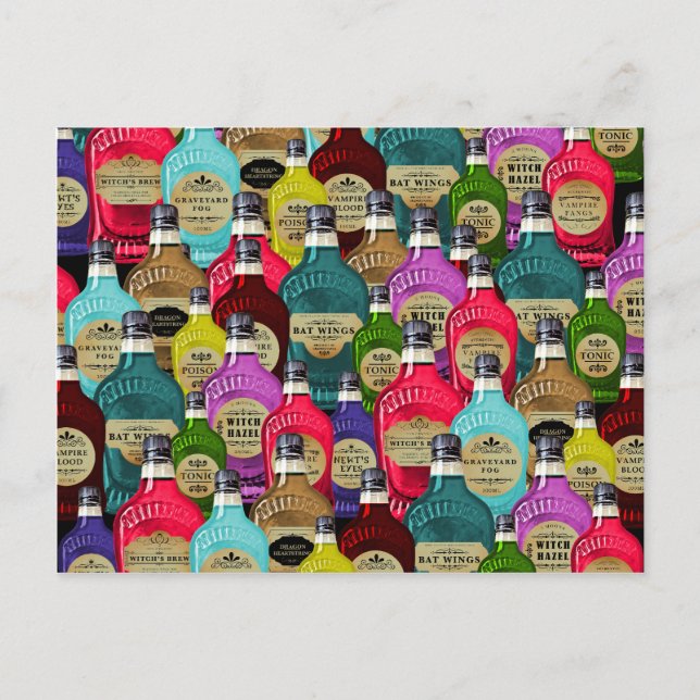 Witch Doctor Magic Potion Apothecary Tonic Bottles Postcard (Front)
