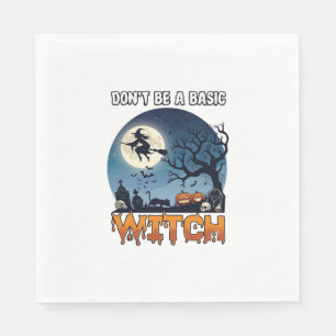 Witch Don Be Basic Halloween Moon Cat Pumpkin_1 Napkin