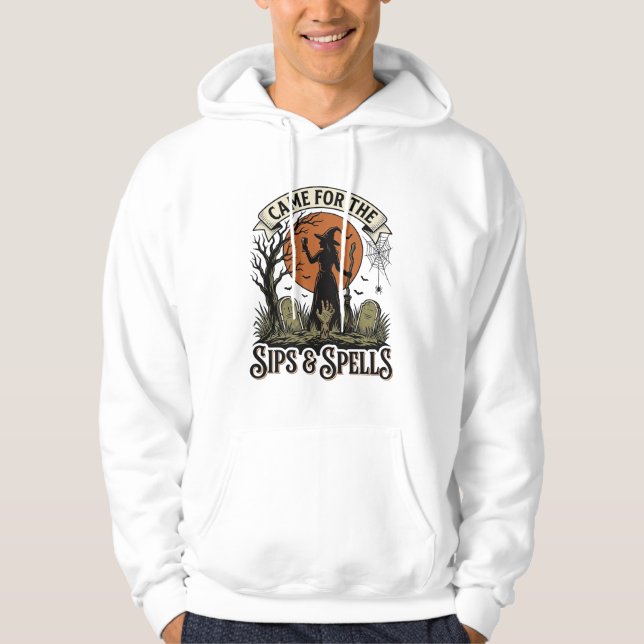 Witch Drinking Shirt Sips and Spells Vintage Hallo (Front)