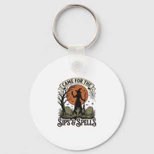 Witch Drinking Shirt Sips and Spells Vintage Hallo Key Ring