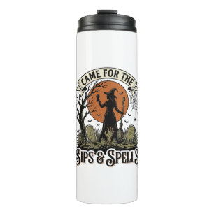 Witch Drinking Shirt Sips and Spells Vintage Hallo Thermal Tumbler