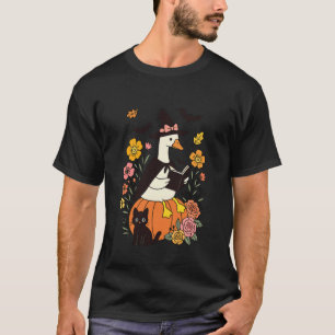 Witch Duck Reading On Pumpkin With Black Cat T-Shirt