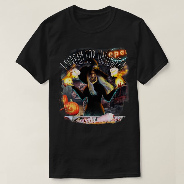 Witch Eating Ice Cream T-Shirt (Design Front)