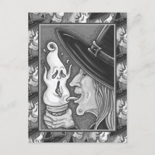 WITCH EATING SCREAMING ICE CREAM CONE, HALLOWEEN HOLIDAY POSTCARD