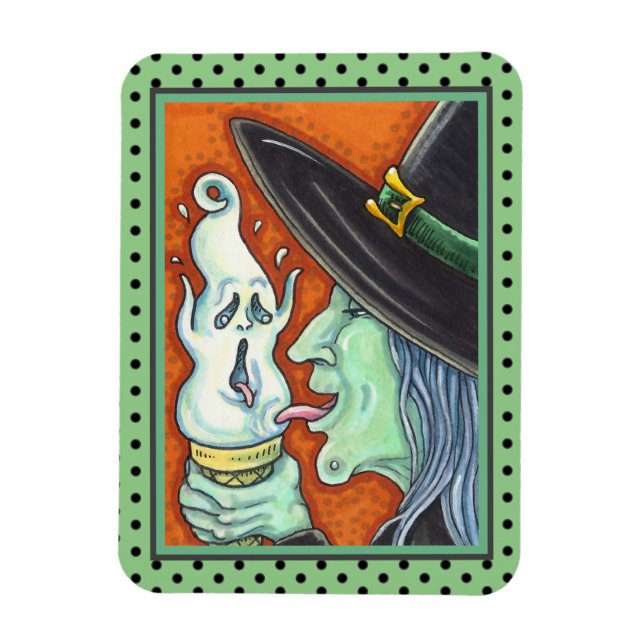 WITCH EATING SCREAMING ICE CREAM CONE, HALLOWEEN MAGNET (Vertical)