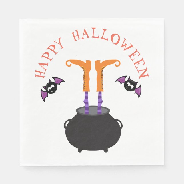 Witch Feet in Cauldron Halloween Party Napkin (Front)