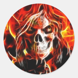 Witch Fiery Skull Classic Round Sticker