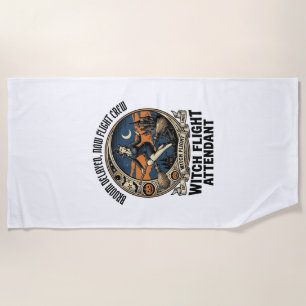 Witch flight attendant Halloween broom broke desig Beach Towel