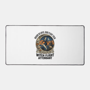 Witch flight attendant Halloween broom broke desig Desk Mat