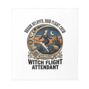 Witch flight attendant Halloween broom broke desig Notepad