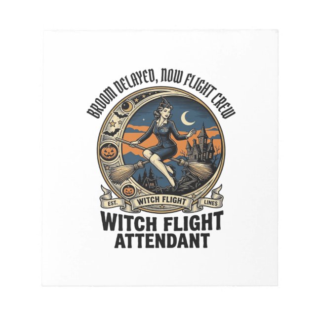 Witch flight attendant Halloween broom broke desig Notepad (Front)