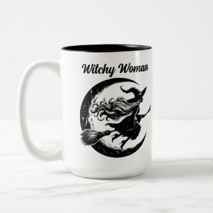 Witch Flying a Broom Two-Tone Mug