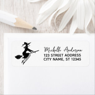Witch Flying Across a Full Moon Return Address