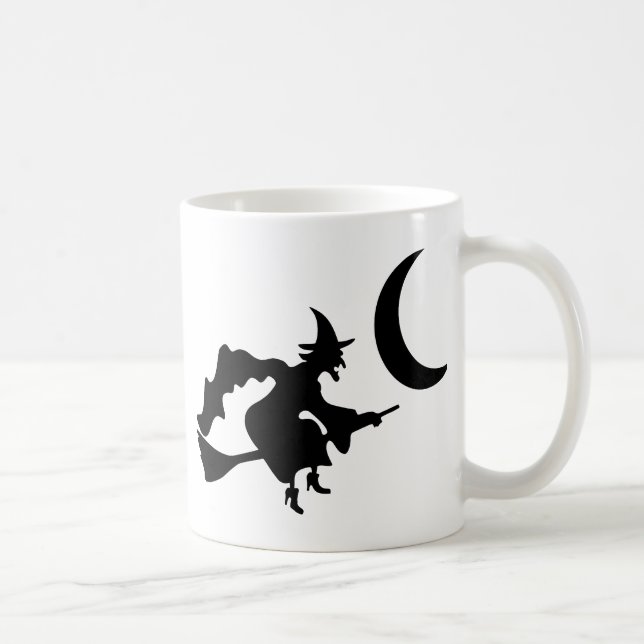 Witch Flying by Crescent Moon Coffee Mug (Right)