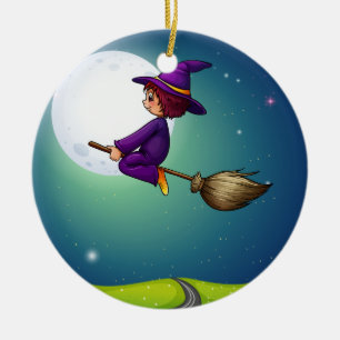 Witch flying ceramic tree decoration