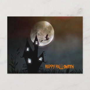 Witch Flying Happy Halloween Personalised Postcard