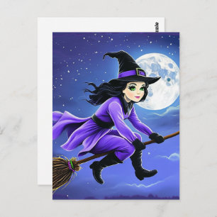 Witch flying of a broom - Wicca Halloween 1 Postcard