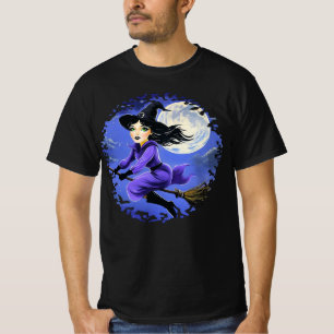 Witch flying of a broom - Wicca Halloween 7 T-Shirt