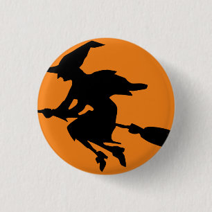 Witch Flying on Broom Silhouette 3 Cm Round Badge