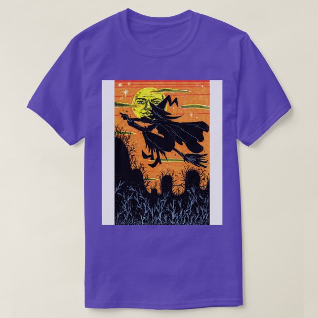 Witch Flying Over a Farm T-Shirt (Design Front)